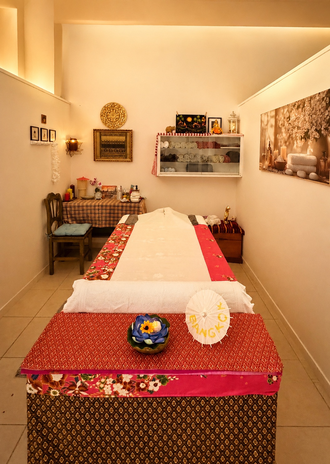 Warm and welcoming massage room